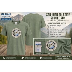 Gildan Softstyle San Juan Solstice 50 Mile Run Tee Green XL Lake City Colorado‎